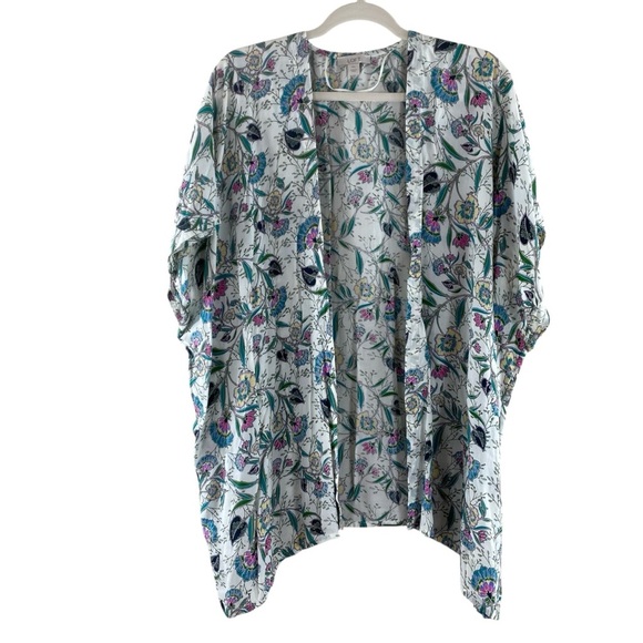 Ann Taylor LOFT M/L Floral 100% Modal Open Front‎ Cardigan Short Sleeve Kimono - Picture 1 of 10
